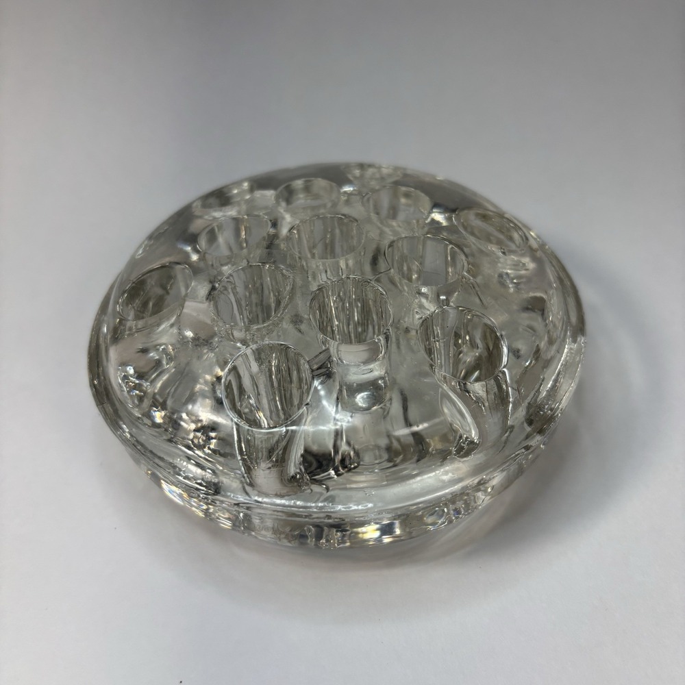 Vintage Clear Glass Flower Frog 13 Hole Domed Round Floral Arrangement Holder